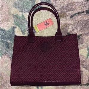 Tory Burch Mini Ella Quilted Tote Burgundy
